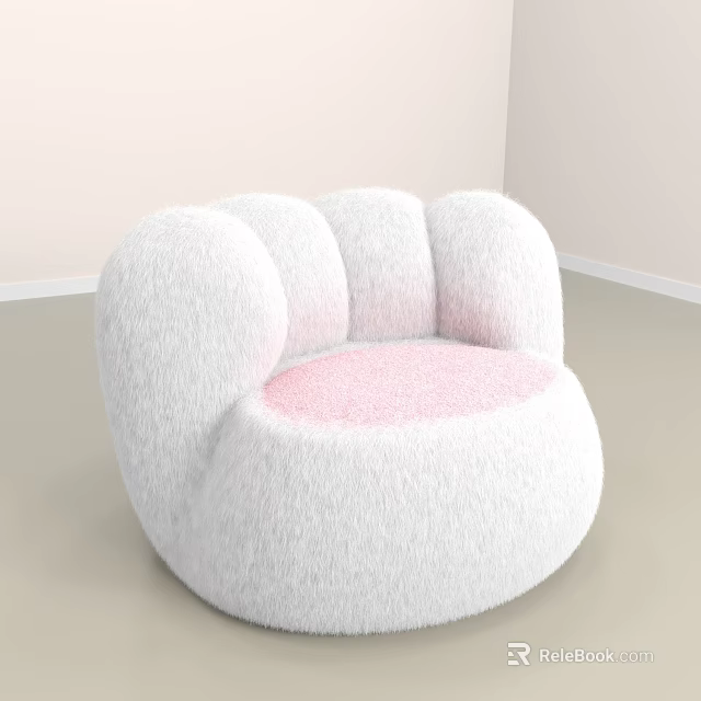 White Fluffy Single Sofa With Pink Seat And Round Soft Design 3d model