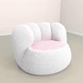 White Fluffy Single Sofa With Pink Seat And Round Soft Design 3d model