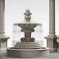 Decorative Stone Garden Ornament Featuring Columns And Central Fountain Design