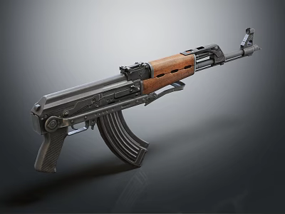 Classic Military Assault Rifle With Wooden Stock Metal Body And Magazine 3d model