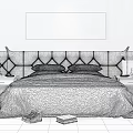 Modern Double Bed With Upholstered Headboard Side Wall Sconces Abstract Painting And Striped Bedding