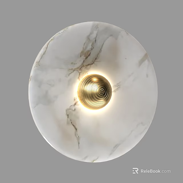 Modern Round Wall Lamp With Marble Texture And Gold Spiral Illuminated Design 3d model 