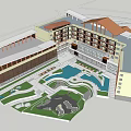 Modern Multi story Hotel Building Featuring Courtyard Swimming Pool And Landscape