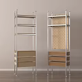 Multi Tier Storage Shelves With Metal Frame Wooden Drawers And Pegboard