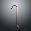 Sturdy Red Metal Walking Cane With Curved Handle And Supportive Base 3d model