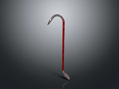 Sturdy Red Metal Walking Cane With Curved Handle And Supportive Base 3d model