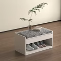 White Shoe Bench With Padded Seat Storage Compartment Green Plant Books On Wooden Floor