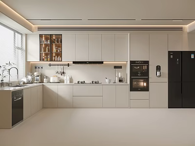 Modern Kitchen Interior Design With Light Colored Cabinets Island Counter And Appliances 3d model