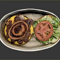 Juicy Burger with Onion Ring Bacon Cheese Tomato and Fresh Lettuce