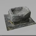 Traditional Stone Mortar Household Tool with Square Stone Base and Natural Surface Texture 3d model