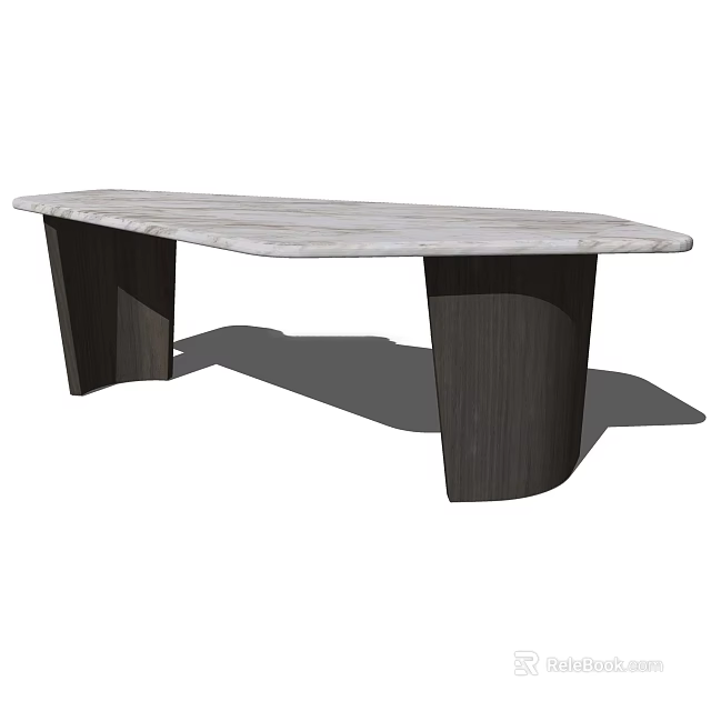 Modern Minimalist Coffee Table With Light Marble Top And Dark Wooden Legs 3d model 