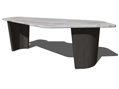 Modern Minimalist Coffee Table With Light Marble Top And Dark Wooden Legs 3d model