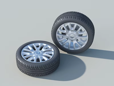 Car Tires Featuring Silver Spoke Wheels And Detailed Tread Pattern Design 3d model