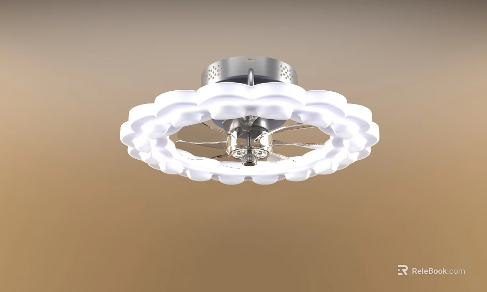 Modern White Layered Circular Ceiling Chandelier With Silver Metal LED Light 3d model 