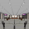 Courtroom Interior With Seats Judge Bench Lighting Fixtures And TV Screens