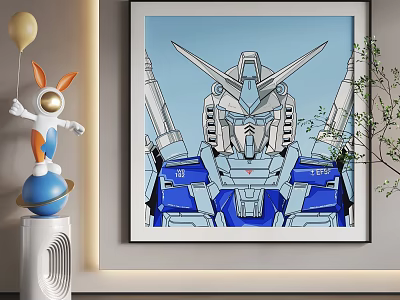 Abstract Painting Featuring Blue and Gray Robot Head and Upper Body as Decorative Modern Art 3d model