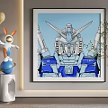 Abstract Painting Featuring Blue and Gray Robot Head and Upper Body as Decorative Modern Art