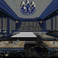 Luxurious Blue KTV Room Interior With Elegant Chandelier And Comfortable Sofas