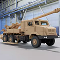 Beige Wheeled Vehicle Mounted Cannon With Long Barrel And Six Wheels In Industrial Workshop