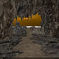 Cave Interior With Stalactites Rocky Walls Orange Light And Stone Path