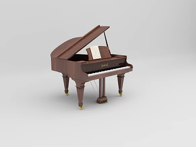 Elegant Brown Grand Piano with Art Supplies Brushes Paints and Canvas 3d model