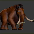 Furry Orange Mammoth 3D Model With Long White Tusks On Gray Background