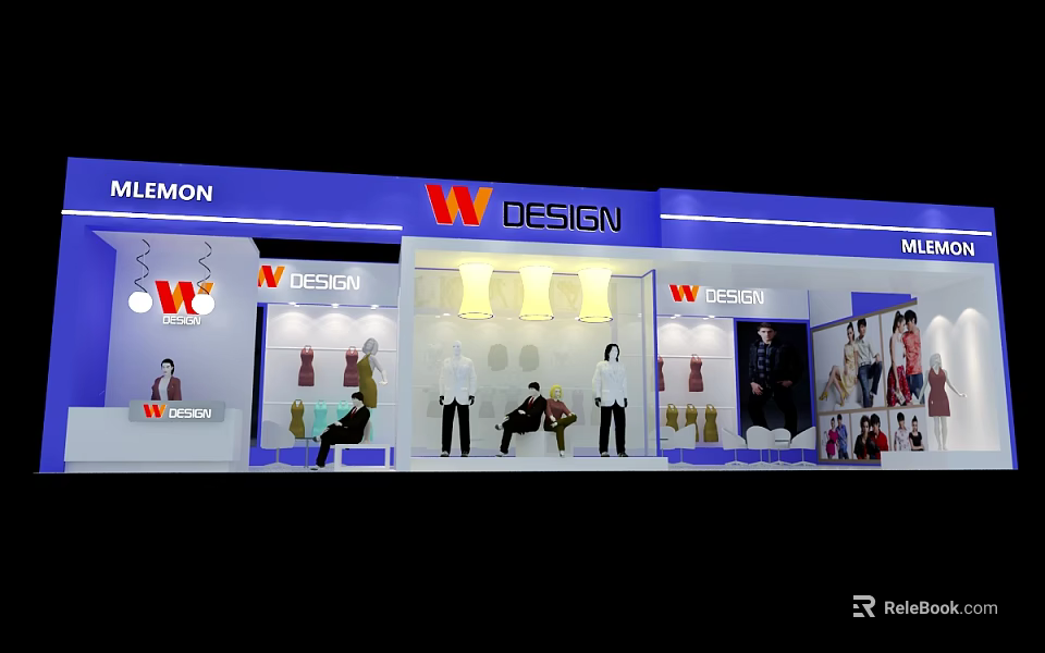 W Design Clothing Store Featuring Mannequins And Displayed Apparel In Window 3d model 