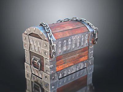 Vintage Wooden Storage Chest With Metal Accents And Chain For Home Use 3d model