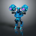 Blue Futuristic Robot With Spherical Arms And Purple Glowing Mechanical Parts