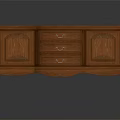 Traditional Wooden TV Stand With Carved Cabinet Doors Drawers And Curved Legs