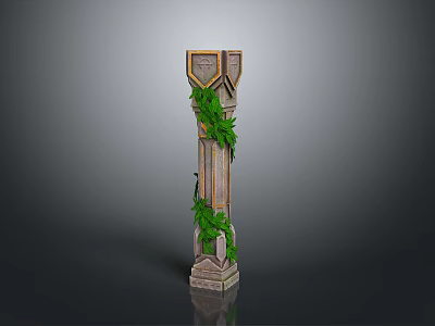 Serene Classical Landscape with Ornate Stone Pillar and Climbing Green Vines 3d model