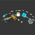 Pixel Style Game Character With Yellow Pet Weapons Tools And Chest Collection