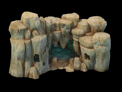 Naturalistic Artificial Rock Formation With Cave And Water Pool Design 3d model