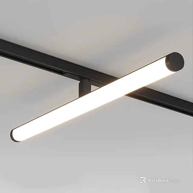Modern Minimalist Long Strip Ceiling Light With Black Frame And White Illumination 3d model 