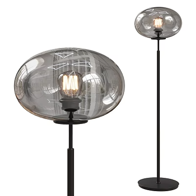 Transparent Glass Globe Floor Lamp With Black Metal Stand And Vintage Edison Bulb 3d model