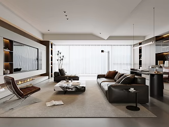 Modern Italian-style Living Room Sofa Coffee Table Combination Leather Sofa Living Room Bookcase Decorative Cabinet TV Background Wall Horizontal Hall Chandelier Desk and Chair 3d model