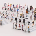 Crowd of People in Various Poses with Different Clothing and Scooters on White Background