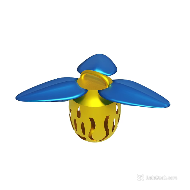 Unique Decorative Ornament With Blue Blades Golden Body And Hollow Patterns 3d model 
