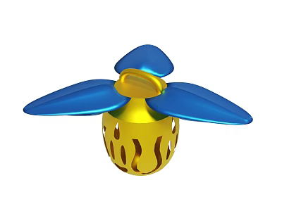 Unique Decorative Ornament With Blue Blades Golden Body And Hollow Patterns 3d model