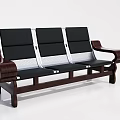Black Upholstered Three Seater Sofa With Wooden Armrests And Metal Frame