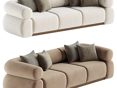 Three Seater Sofa with Soft Fabric Upholstery and Decorative Throw Pillows in Modern Style 3d model