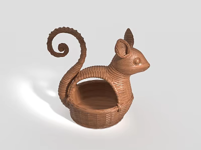 Woven Brown Animal Shaped Basket for Fresh Fruits with Curled Tail Design 3d model