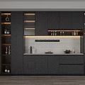 Modern Gray Wine Cabinet With Glass Doors And Display Shelves For Home Interior