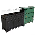 Black And Green Dresser With Drawers Cabinet Doors Countertop And Wheels