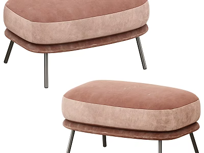 Modern Minimalist Blush Pink Velvet Upholstered Ottoman Set with Metal Legs 3d model