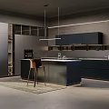 Stylish Modern Kitchen Interior Design With Dark Cabinets Island And Pendant Lights