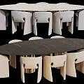 Round and Oval Dining Table Sets with Beige Chairs and Marble Table Tops 3d model