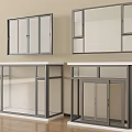 Modern Display Cabinets With Glass Doors Metal Frame And White Countertop On Wooden Floor