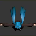 3D Model Girl With Long Blue Hair In Brown School Uniform And White Shoes