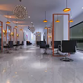 Modern Hair Salon Interior With Stylish Chairs Large Mirrors And Pendant Lights